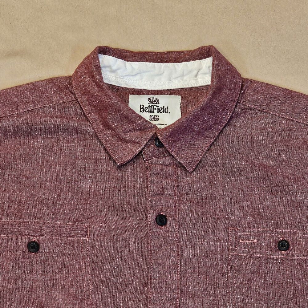 BELLFIELD Shirt British Outerwear Long Sleeve‎ Button Up Cotton Red Mens Large - Picture 4 of 9